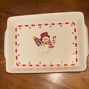 Royal Seasons Festive Snowman Red and White Holiday Decor Tray